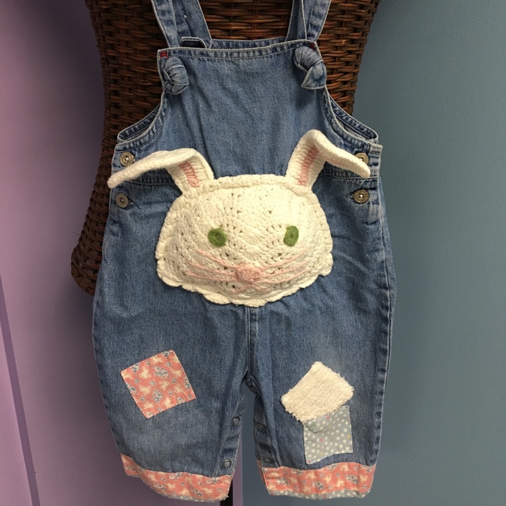 Chenille 🐰 Bunny Bib Patchwork Baby Jean Overalls Handmade